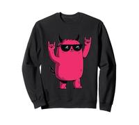 Pink Devil Demon Mascotte Double Rock Hand Sign Grafic Metal Felpa