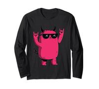 Pink Devil Demon Mascotte Double Rock Hand Sign Grafic Metal Maglia a Manica