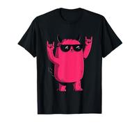 Pink Devil Demon Mascotte Double Rock Hand Sign Grafic Metal Maglietta
