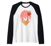 Pink Dripping Ice Cream Baseball Home Plate Red Strawberry Maglia con Maniche Raglan
