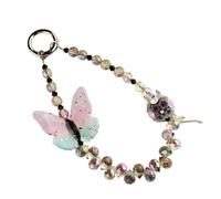 (Pink) Elegante cinturino per cellulare con farfalla e perline colorate, accessorio blu