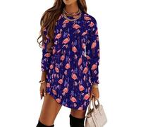 Pink Flamingo - Abito casual da donna, a maniche lunghe, comodo, girocollo, alla moda, Stile 4, XL