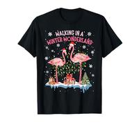Pink Flamingo Christmas Tree Lights Santa Fun Flamingos Xmas Maglietta
