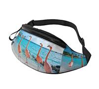 Pink Flamingo On Beach Marsupi per uomo Donna con cinturino regolabile per corsa Viaggi Escursionismo Dog Walking Allenamento