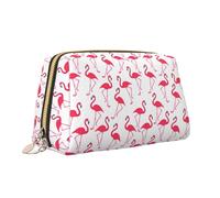 Pink Flamingo Pattern Print Leather Portable Zipper Makeup Bag Cosmetic Pouch Travel Organizer Toiletry Clutch