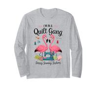 Pink Flamingos in A Quilt Gang Sassy Sewing Sisters White Maglia a Manica
