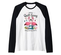 Pink Flamingos in A Quilt Gang Sassy Sewing Sisters White Maglia con Maniche Raglan