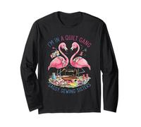 Pink Flamingos in A Quilt Gang Sassy Sewing Sisters Women Maglia a Manica