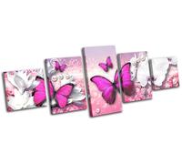 Pink Floral Butterfly Garden Floral MULTI TELA parete arte foto stampa