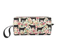 Pink Flower Show Steer Mucche stampa portatile cosmetico borsa, custodia da viaggio, borsa organizer con cerniera per un accesso rapido