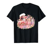 Pink Flower Train Bunny Bear Cat Adventure Maglietta