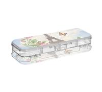 Pink Flowers Romantic Eiffel Tower Progettato Clear Plastic Pencil Box Double Deck Penscases per bambini con coperchio a scatto