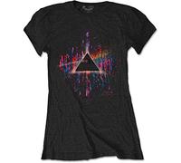 Pink Floyd - T-Shirt # S Black Femmina # Dark Side Of The Moon Pink Splatter
