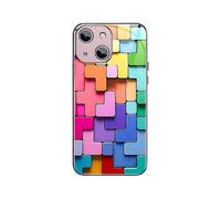 (Pink) For Iphone 14 Colorful Toy Bricks Pattern Shockproof Glass Phone Case