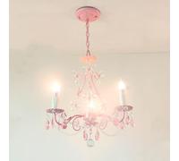 Pink Girls French Country Candle Chandelier Foyer Staircase Crystal Pendant Light Fixture Large Hanging Lamp for Nursery Bedroom Dining Room Kitchen Island