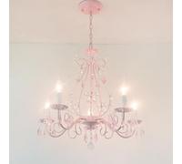 Pink Girls French Country Candle Chandelier Foyer Staircase Crystal Pendant Light Fixture Large Hanging Lamp for Nursery Bedroom Dining Room Kitchen Island