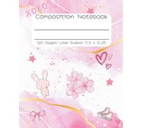Pink girly Composition Notebook. With bunnies, bows, flowers etc. Great for girls, teens and students. Wide Ruled, 120 pages, medium notebook 7.5 x 9.25