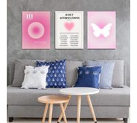 Pink Gradient Aura Angel Numbers Poster Set per stanza Estetica Affermazione Spirituale Tela Wall Art Pittura Energia Positiva Y2k Farfalle Immagini Trendy Decorazione da Parete per Camera da Letto