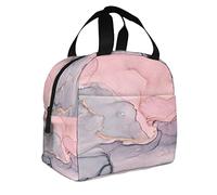 Pink Grey Marble Texture Boys Lunch Boxid Art Ink Painted Pattern Modern Design Artwork School Lunch Bag for Picnic Boating Beach Fishing Work