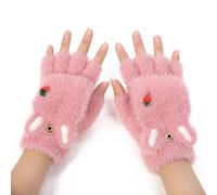 Pink Guanti donna Students Guanti per bambini mezzo dito flip Guanti di peluche thickened Winter warm gloves