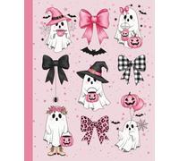 Pink Halloween Ghost Composition Notebook: Cute Aesthetic Journal for Girls, Teens & Women featuring Ghosts, Bows, Pink Pumpkins & Leopard Print | ... Theme | Wide Ruled Lined Paper | 110 Pages