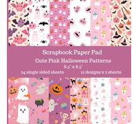 Pink Halloween Scrapbook Paper Pad: 24 Single Sided Sheets of Decorative Paper for Junk Journals, Scrapbooking, Decoupage, Paper Crafts and More 8.5" x 8.5" Bats, Witches, Pumpkins and Ghosts