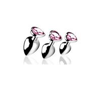Pink Heart Gem Anal Plug Set - 3 pieces - Silver