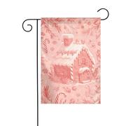 Pink House Candy Canes Christmas Elves Bandiera da giardino 30 x 45 cm verticale su entrambi i lati per case coloniche decorazioni esterne bandiera cortile