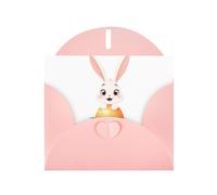 Pink HYTTER - Biglietto di auguri per Natale, compleanni e anniversari, motivo: coniglietto che gioca a nascondino