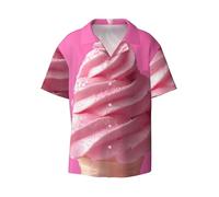 Pink Ice Cream - Camicia a maniche corte da uomo, casual, con bottoni, per vacanze e spiaggia, nero, L
