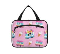 Pink Ice Cream Truck Summer Hanging Borse da viaggio per le donne con gancio, borsa da barba pieghevole di design per gli uomini per la crociera di viaggio di viaggio estuche de maquillaje para Mujer
