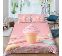 Pink ice creamcopripiumino microfibra Set di 3 Pezzi stampa 3D cerniera nascosta Sweet dessert style Set Di Copripiumino incluso federe per cuscini aiosa for bambini e adolescenti Double（200x200cm）