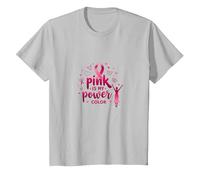 Pink Is My Power - Supporto per la sensibilizzazione al Cancro al Seno Maglietta, Bambini, Argento, 6 Anni