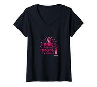 Pink Is My Power - Supporto per la sensibilizzazione al Cancro al Seno Maglietta con Collo a V, Donna, Nero, L