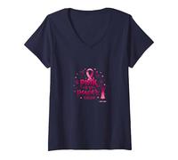 Pink Is My Power - Supporto per la sensibilizzazione al Cancro al Seno Maglietta con Collo a V, Donna, Navy, S