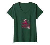 Pink Is My Power - Supporto per la sensibilizzazione al Cancro al Seno Maglietta con Collo a V, Donna, Verde Foresta, L