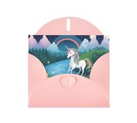 Pink JKIEGOQ - Biglietto di auguri con stampa di unicorni che corrono 10,2 x 15,2 cm, per Natale, San Valentino, matrimonio, inviti per feste