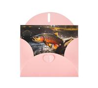 Pink JKIEGOQ Brook - Biglietto di auguri con stampa di pesca alla trota, 10,2 x 15,2 cm, per Natale, San Valentino, matrimonio, inviti per feste