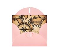 Pink JKIEGOQ Compass and Old World Map Prints Biglietto di auguri 10,2 x 15,2 cm per Natale, San Valentino, matrimonio, inviti per feste