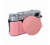 (Pink) Leather Camera Bottom Case Compatible For Fujifilm X100VI Palm Textured Grip Alloy Base with Lens Cap Protective Half Body Cover S