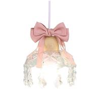 Pink Light Girls Small Glass Crystal Pendant Lighting Fixture Cute Bow Vintage Hanging Lamp Nordic French Chandelier for Bedroom Dining Room Kitchen Island Bathroom