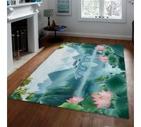 Pink Lotus Area - Tappeto estetico orientale per soggiorno e camera da letto, a pelo basso, motivo loto, paesaggio, 240 x 300 cm, decorazione per interni