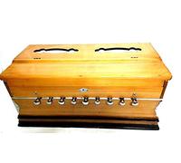 PINK-LOTUS Harmonium 9 Stop, 3 1/2 Octave, Doppia Ancia, Frizione, Naturale, Standard, Faggio, Borsa Imbottita, A440 Tuned, Strumento Musicale Indiano