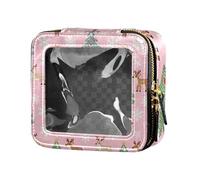 Pink Merry Christmas Bear and Rabbit Dots Clear Makeup Bag per borsetta borsa cosmetica con cerniera per volare
