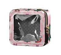 Pink Merry Christmas Tree and Fox Mini borsa trasparente per cosmetici organizer per cosmetici per volare
