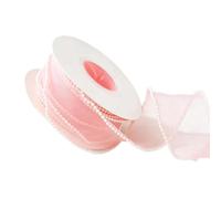 Pink Mesh Decorative With Pearl Edge | Sheer Ribbon 4.5 Meters | Wedding Ribbon Bridal Decorations For DIY Crafts Bouquet Invitations Wrapping Graduation Birthday