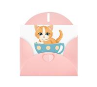 Pink MJHKXLJ - Biglietto di auguri perlato con stampa di un piccolo gatto arancione in una tazza a pois, busta inclusa, perfetto per Natale, compleanni, San Valentino, matrimoni e molto altro ancora