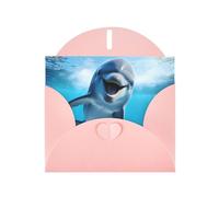 Pink MJHKXLJ - Biglietto di auguri perlato con stampa divertente delfino che guarda te, busta inclusa, perfetto per Natale, compleanni, San Valentino, matrimoni e molto altro ancora