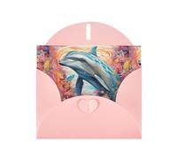 Pink MJHKXLJ Dolphins by the coral Prints - Biglietto di auguri perlato con busta inclusa, perfetto per Natale, compleanni, San Valentino, matrimoni e molto altro ancora