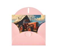 Pink MJHKXLJ Farm - Biglietto di auguri perlato con stampa trattore rosso, busta inclusa, perfetto per Natale, compleanni, San Valentino, matrimoni e molto altro ancora